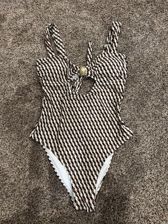 Cupshe Other - Cupshe Brown Black Cream Geometric One-Piece Swimsuit